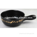 GOOD QUALITY NON-STICK COATING CERAMIC SAUCEPAN WITH LONG HANDLE BLACK GLAZED WITH DECAL COOKING PAN